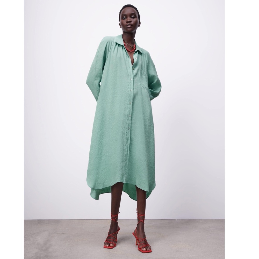Zara Flowy Midi Shirt Dress